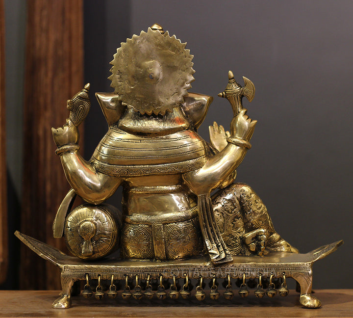 Brass Ganesh Resting On Chowki