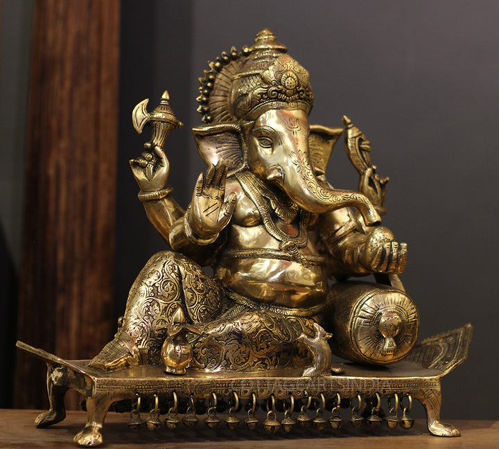 Brass Ganesh Resting On Chowki