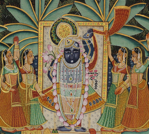 Hand-Painted Shrinathji Pichwai Painting | Krishna with Gopis & Sacred Cows