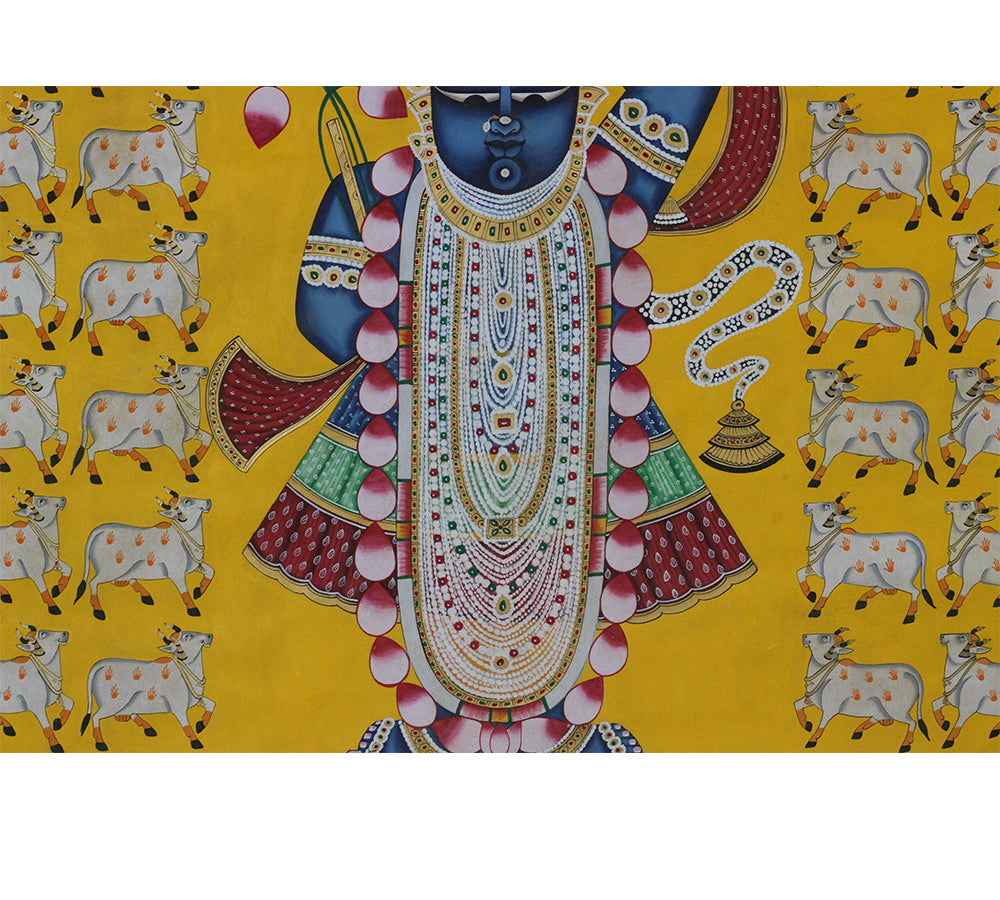 Hand-Painted Shrinathji Pichwai Painting and  Sacred Cows