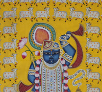 Hand-Painted Shrinathji Pichwai Painting and  Sacred Cows