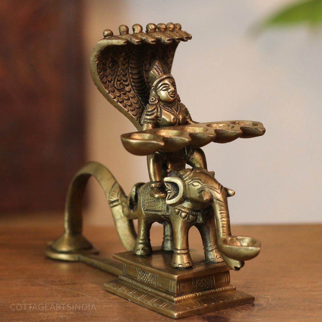 Brass Lakshmi With Sheshnaag  Aarti Diya