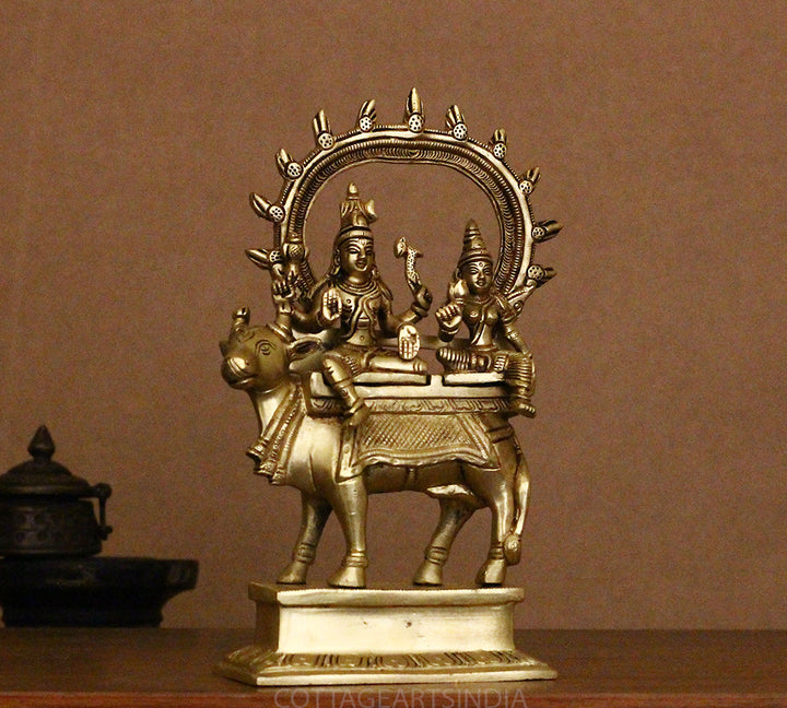 Brass Shiva Parvati Idol on Nandi with Stand