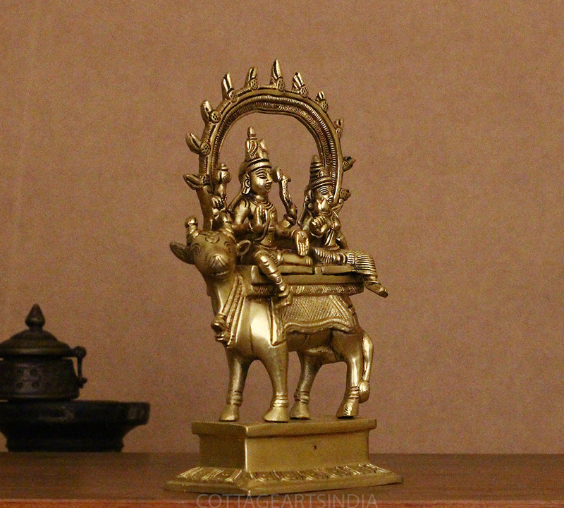 Brass Shiva Parvati Idol on Nandi with Stand