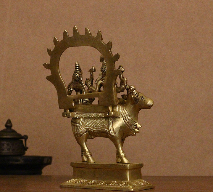 Brass Shiva Parvati Idol on Nandi with Stand