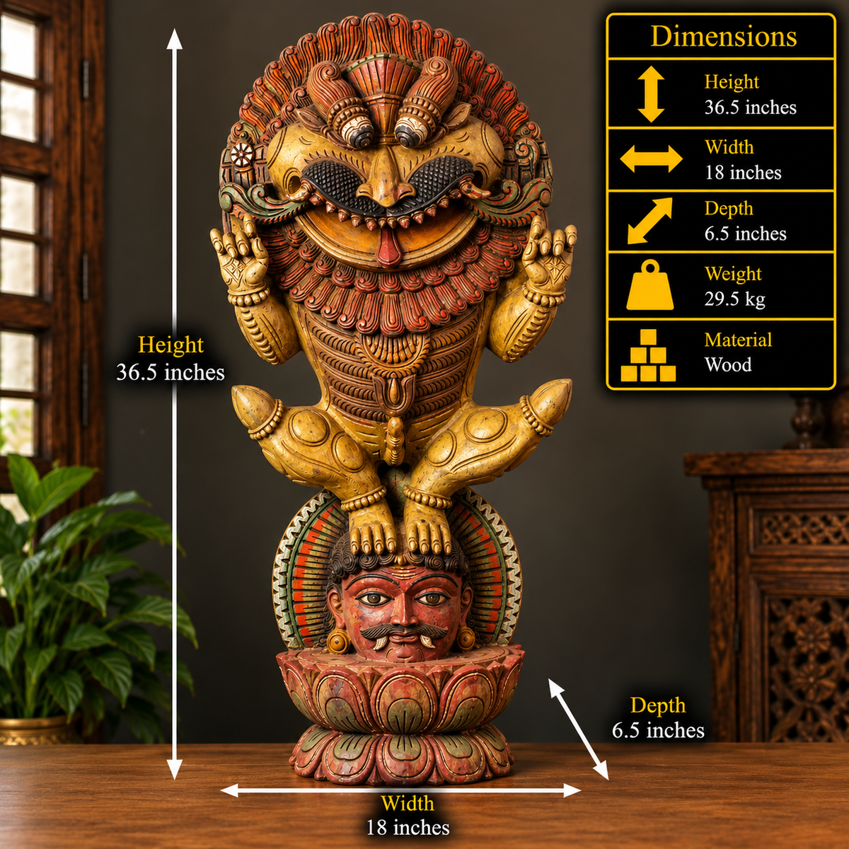 Wooden Yali Sculpture – Traditional Indian Art