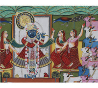 Hand-Painted Shrinathji Pichwai Painting | Krishna with Cows & Gopis