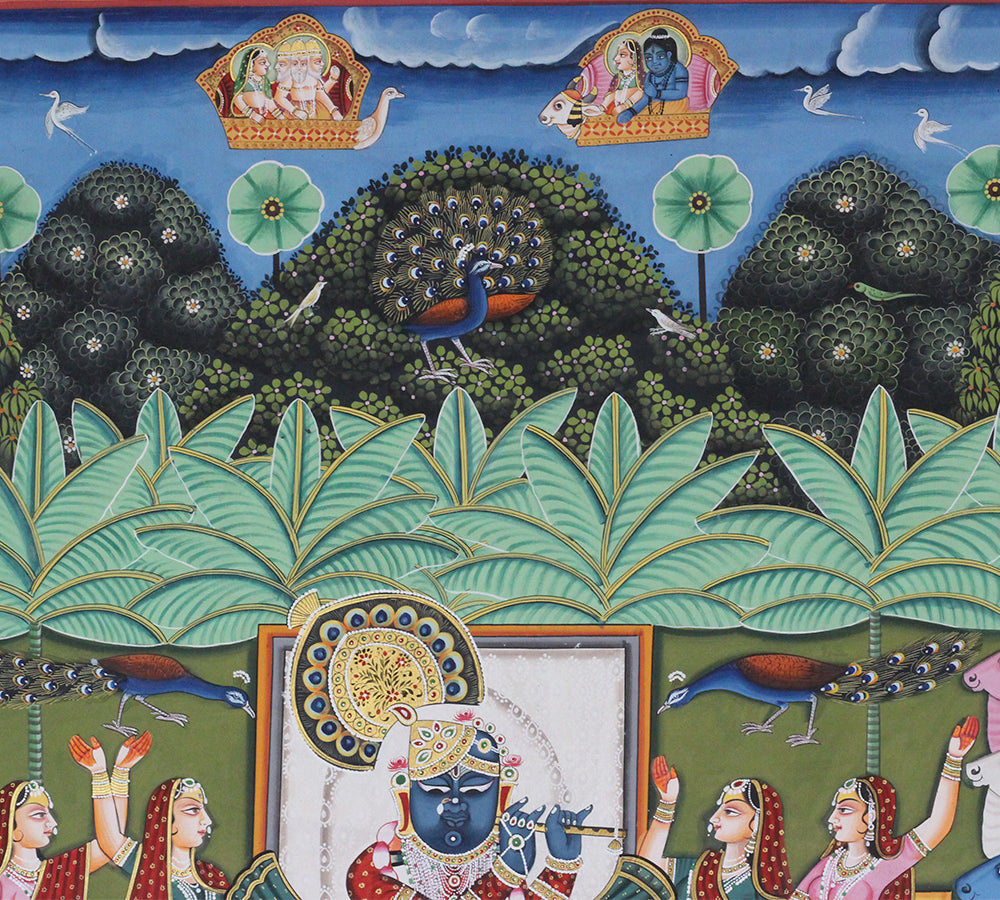 Hand-Painted Shrinathji Pichwai Painting | Krishna with Cows & Gopis