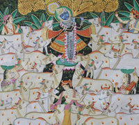 Hand-Painted Shrinathji Gopal Pichwai Painting | Sacred Cow Theme Artwork