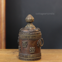 Antique Finish Copper & Brass Tibetan Motif Box with Ornamental Lid