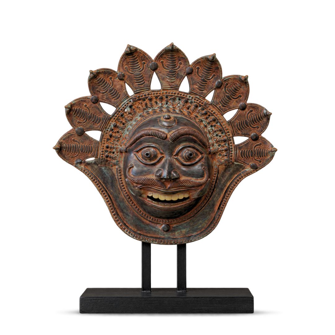 Brass Panjurli Theyyam Bhuta Mask | Handcrafted Kerala Wall Decor