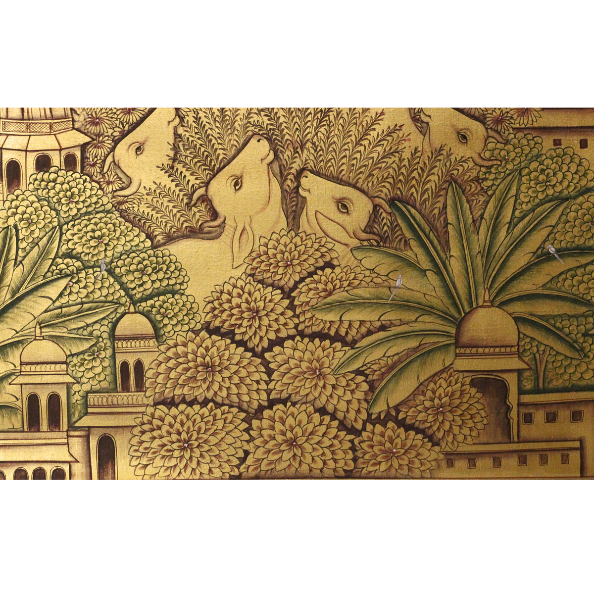 Krishna with Cows Pichwai Painting – Golden Vrindavan Wall Art