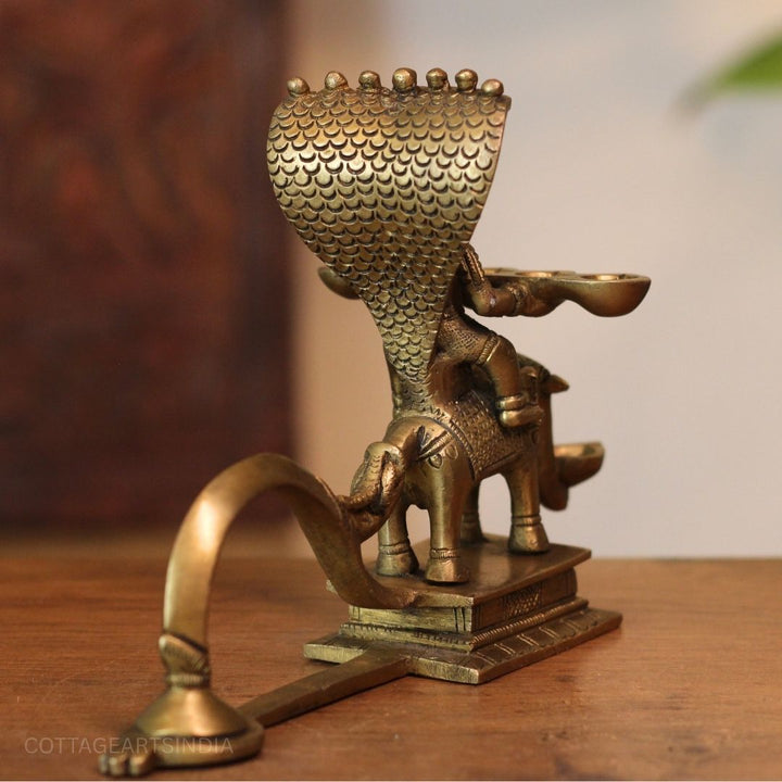 Brass Lakshmi With Sheshnaag  Aarti Diya