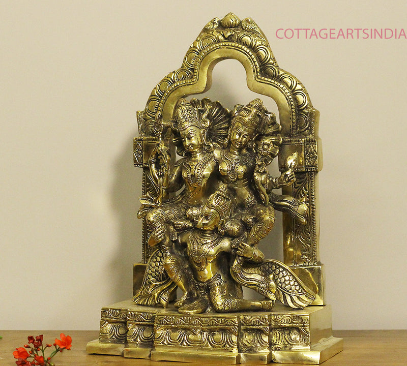 Brass Garuda Carrying Vishnu and Laxmi