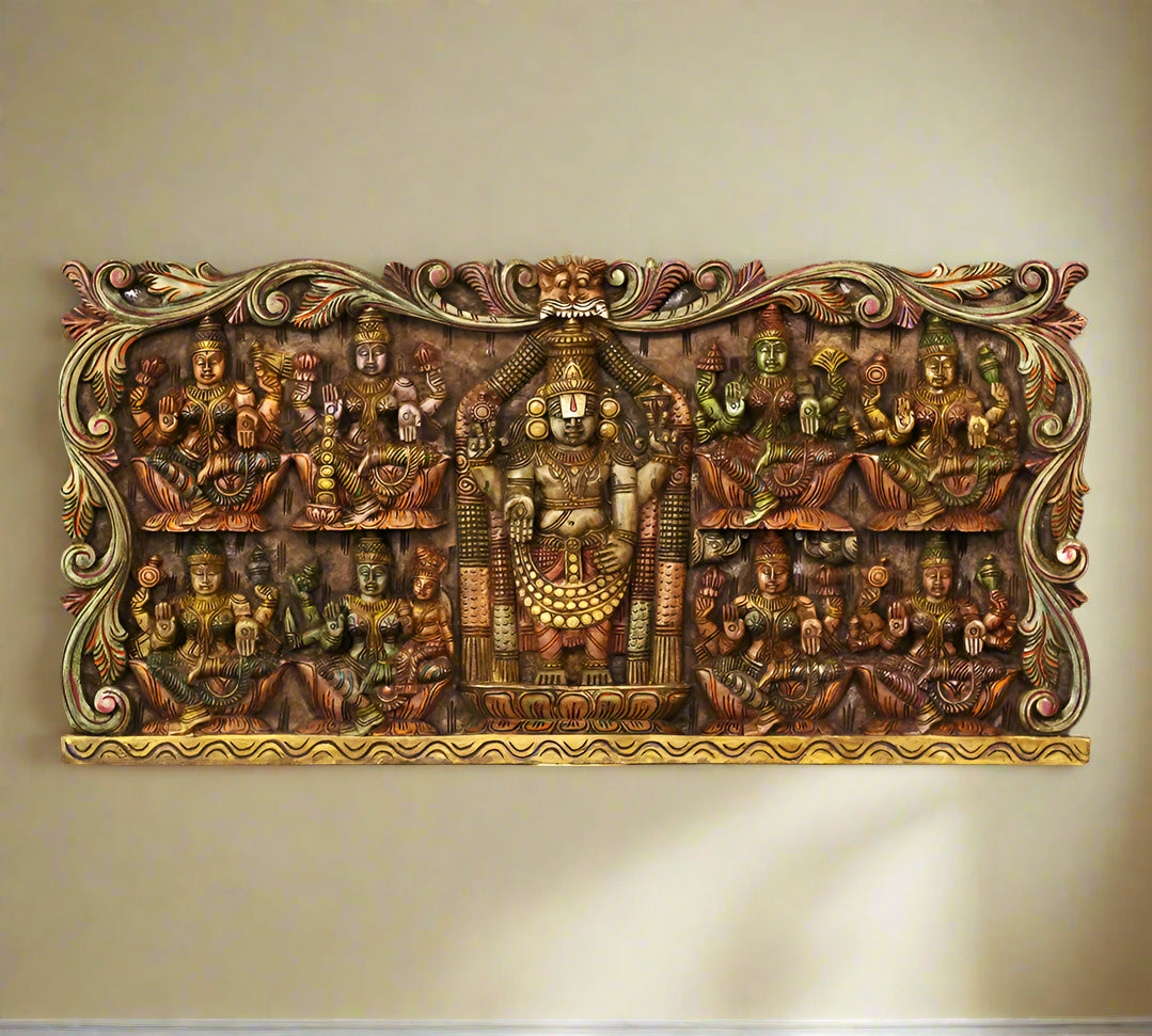 Wooden Wall Panel Balaji And Ashtalakxmi