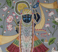 Hand-Painted Shrinathji Pichwai Painting | Traditional Lotus Theme Artwork
