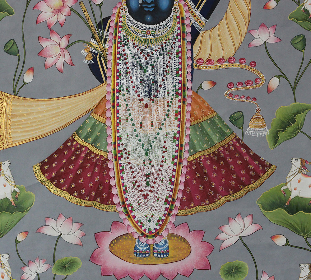 Hand-Painted Shrinathji Pichwai Painting | Traditional Lotus Theme Artwork
