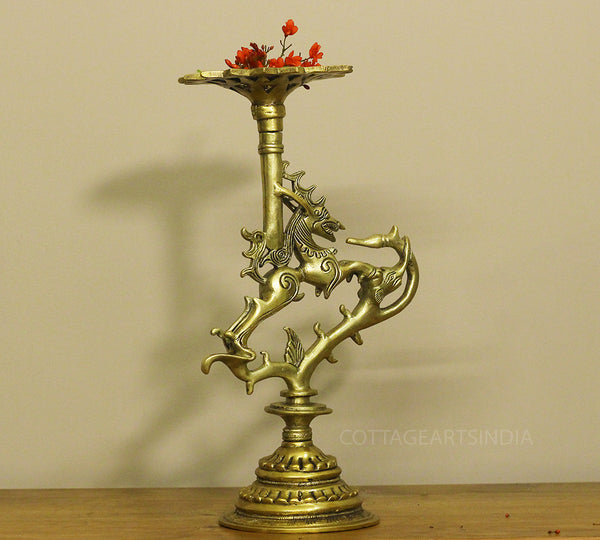 Brass Vyala Offering/Candle Stand 13''