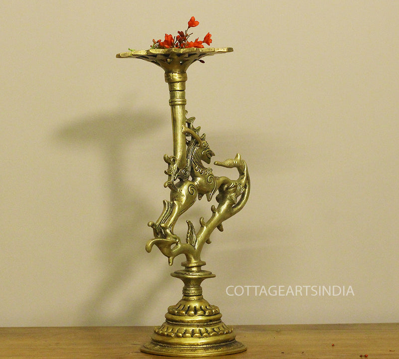 Brass Vyala Offering/Candle Stand 13''