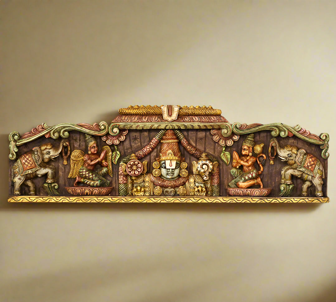 Wooden Wall Panel Vishnu ji Garuda and Hanuman