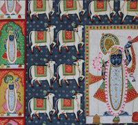 Hand-Painted Shrinathji Pichwai Painting | Sacred Cow & Darshan Nathdwara Art