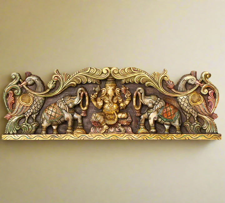 Wooden Ganesh  Wall Panel Horizontal 36"