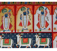 Hand-Painted Shrinathji Pichwai Painting | Sacred Cow & Darshan Nathdwara Art