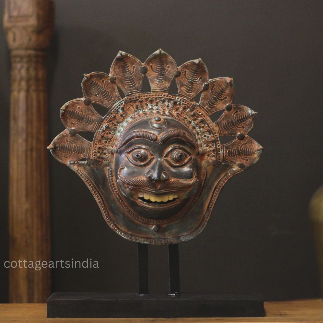 Brass Panjurli Theyyam Bhuta Mask | Handcrafted Kerala Wall Decor