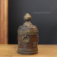 Antique Finish Copper & Brass Tibetan Motif Box with Ornamental Lid