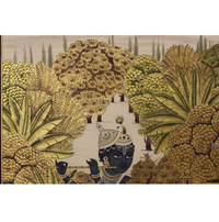 Krishna with Cows Pichwai Painting – Golden Vrindavan Wall Art