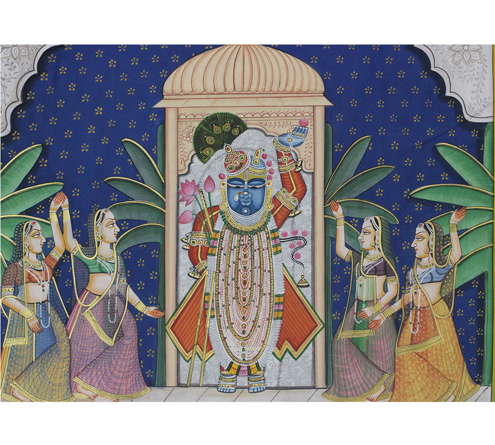 Hand-Painted Shrinathji Temple Pichwai Painting | Nathdwara Devotional Art