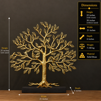 Brass Kalavriksha Tree of Life on Wooden Base – Handcrafted Auspicious Décor