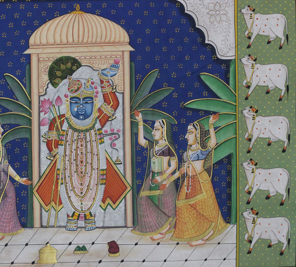 Hand-Painted Shrinathji Temple Pichwai Painting | Nathdwara Devotional Art