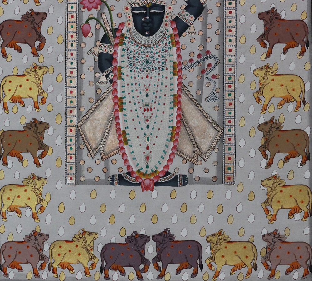 Hand-Painted Shrinathji Silver & Gold Foil Pichwai Painting | Nathdwara Art