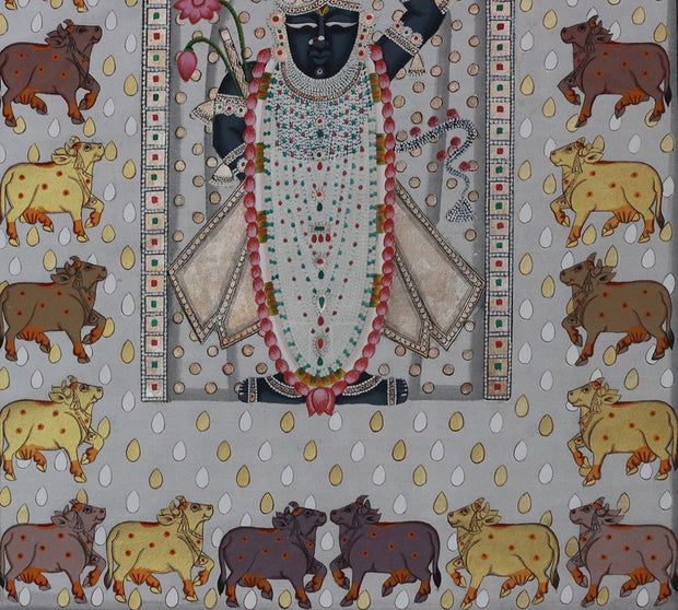 Hand-Painted Shrinathji Silver & Gold Foil Pichwai Painting | Nathdwara Art