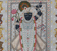 Hand-Painted Shrinathji Silver & Gold Foil Pichwai Painting | Nathdwara Art