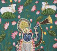 Hand-Painted Shrinathji Lotus Pichwai Painting | Nathdwara Devotional Art