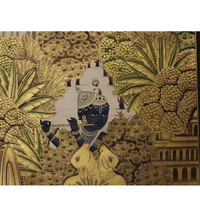Krishna with Cows Pichwai Painting – Golden Vrindavan Wall Art