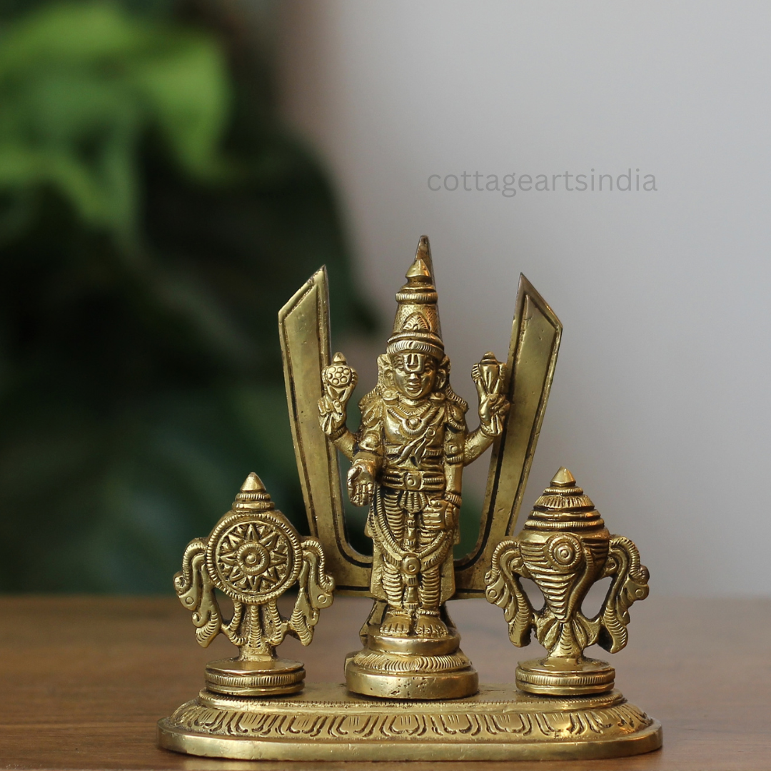 Handcrafted Brass Lord Venkateswara Balaji Idol with Shankha and Chakra