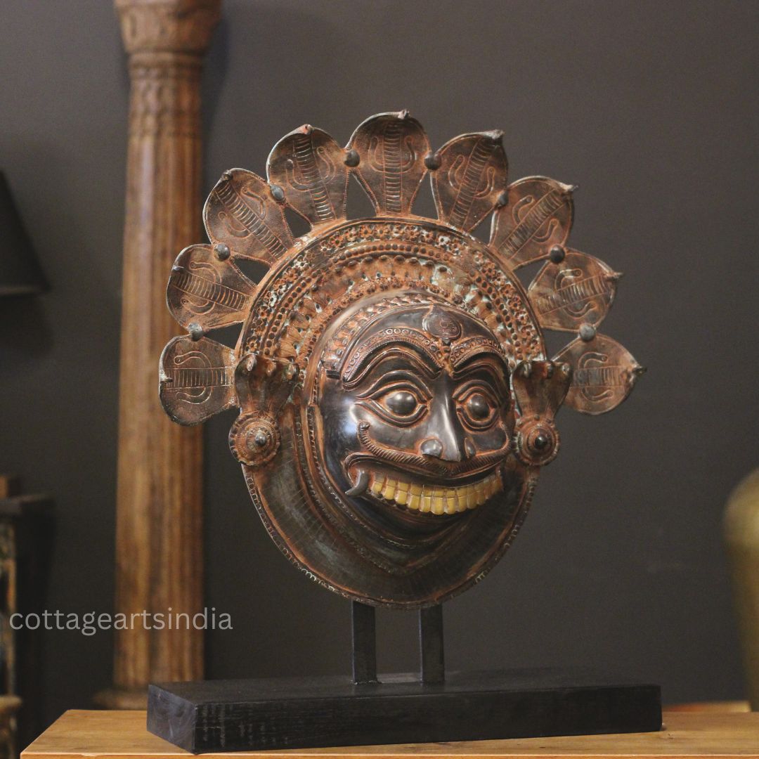 Brass Panjurli Theyyam Bhuta Mask | Handcrafted Kerala Wall Decor