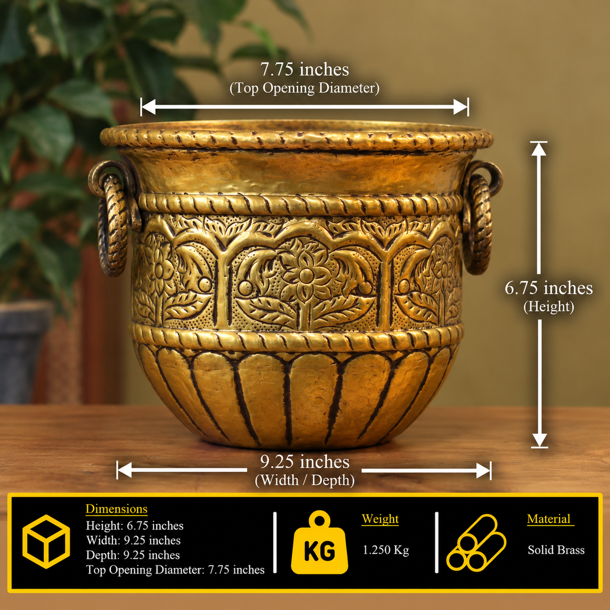 Brass Vintage Finish Planter 7"