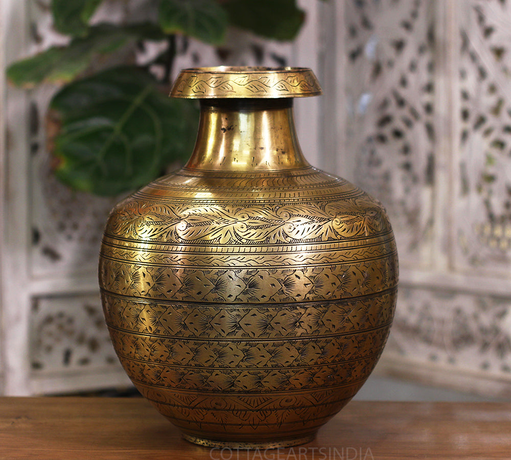 Brass Vintage Carved Planter