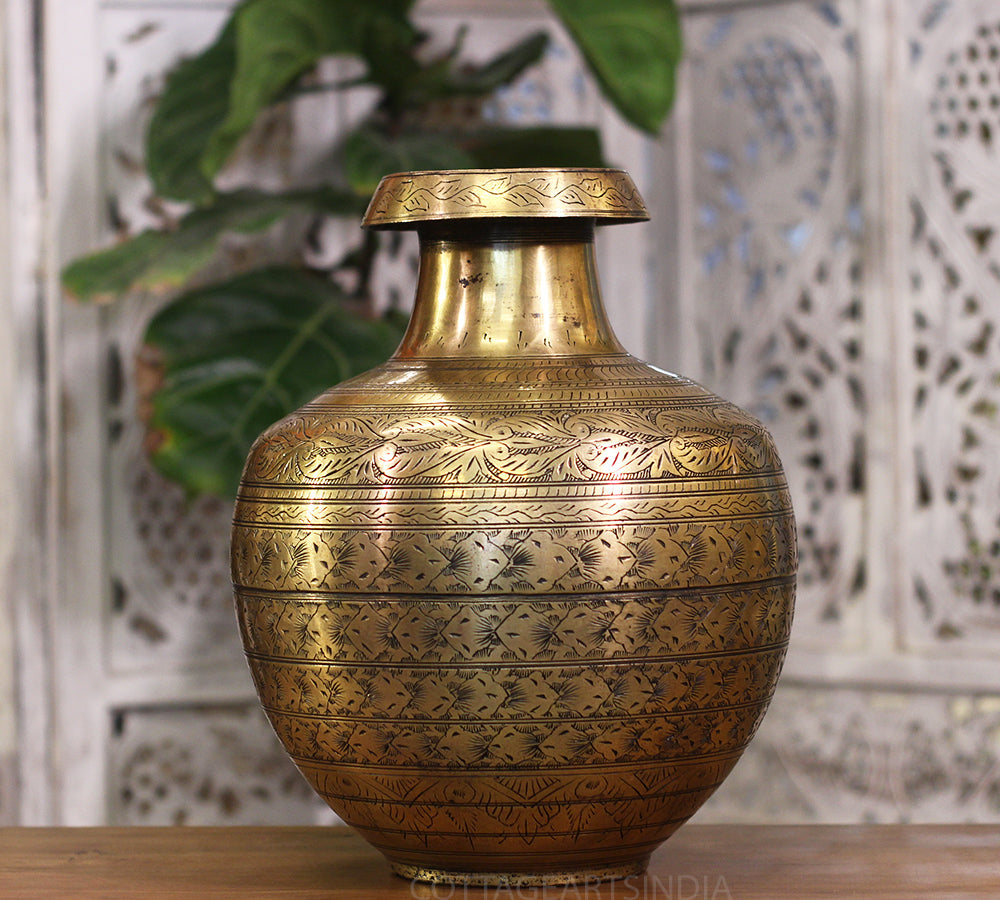 Brass Vintage Carved Planter