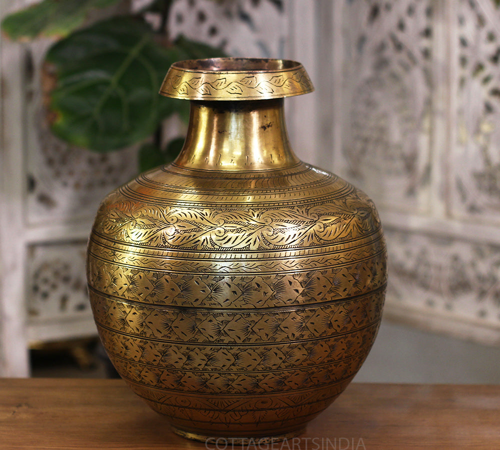 Brass Vintage Carved Planter