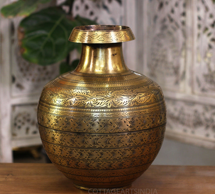 Brass Vintage Carved Planter