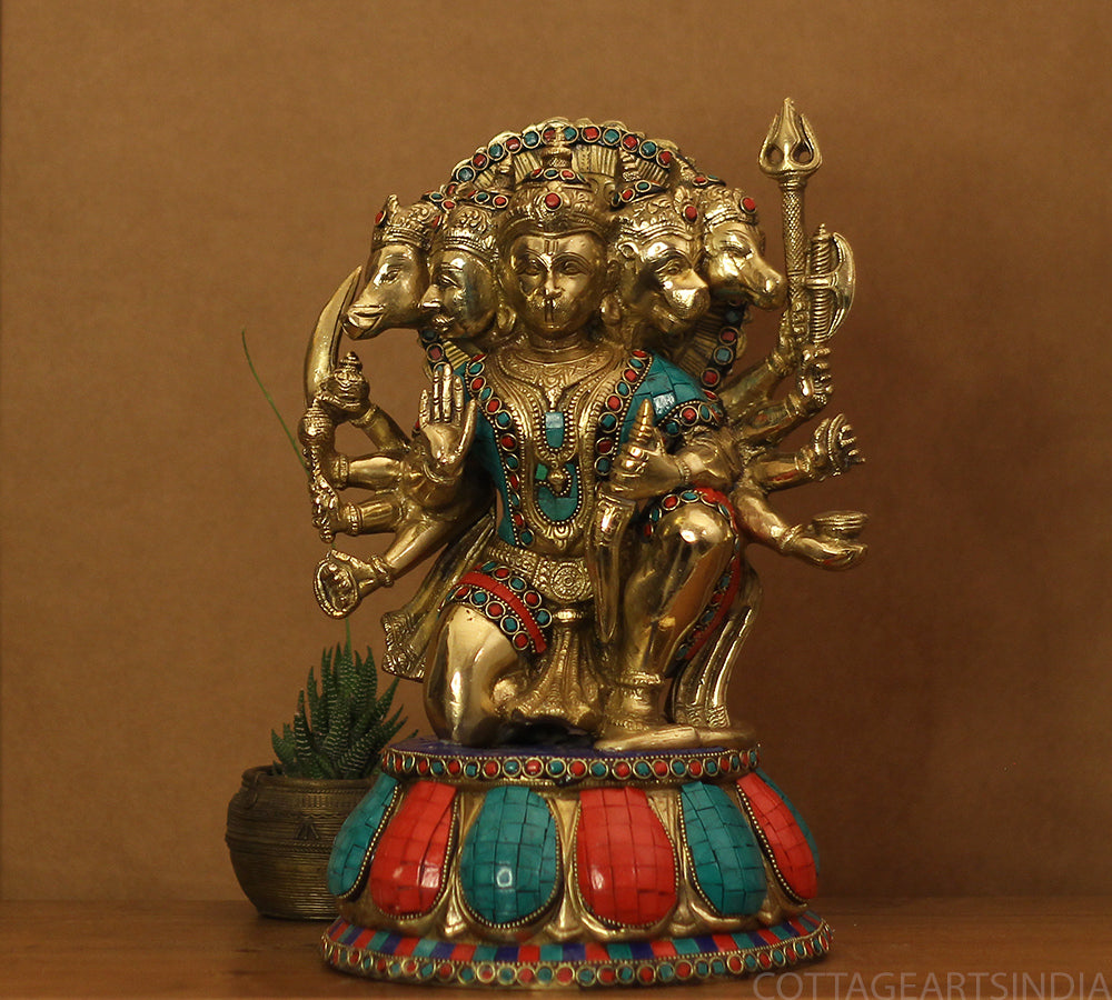 Brass Panchamukhi Hanuman Idol Stonework