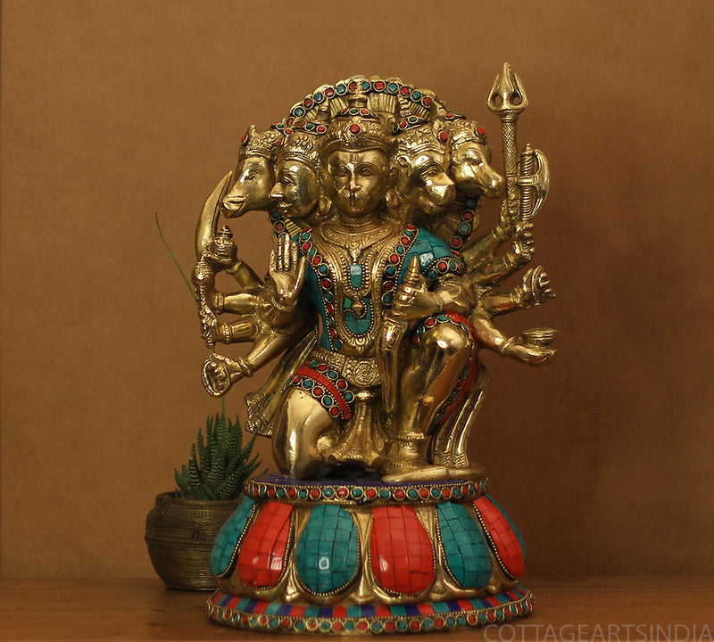 Brass Panchamukhi Hanuman Idol Stonework