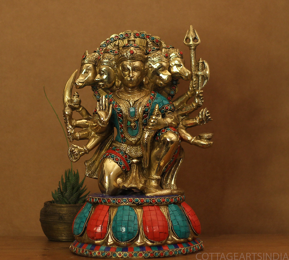 Brass Panchamukhi Hanuman Idol Stonework