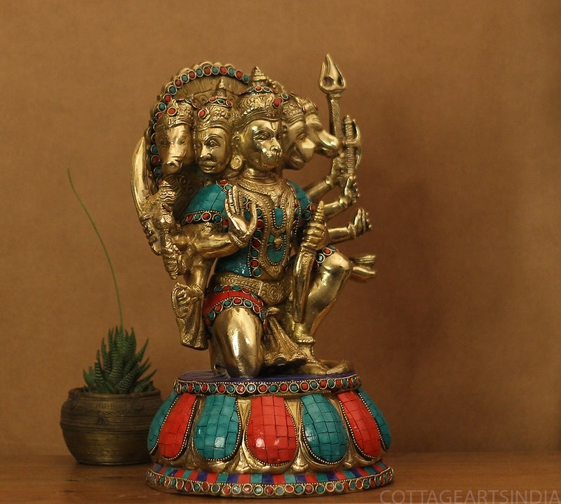 Brass Panchamukhi Hanuman Idol Stonework