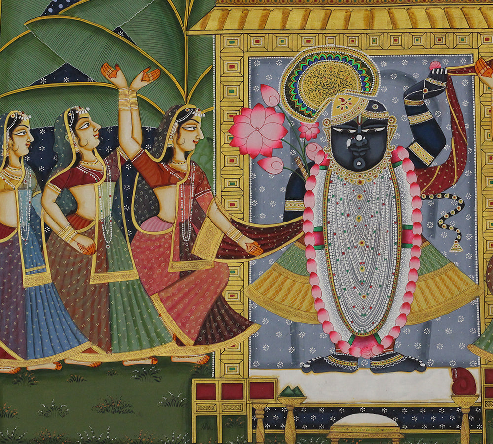 Shrinathji with Gopis Hand Painted Pichwai Painting